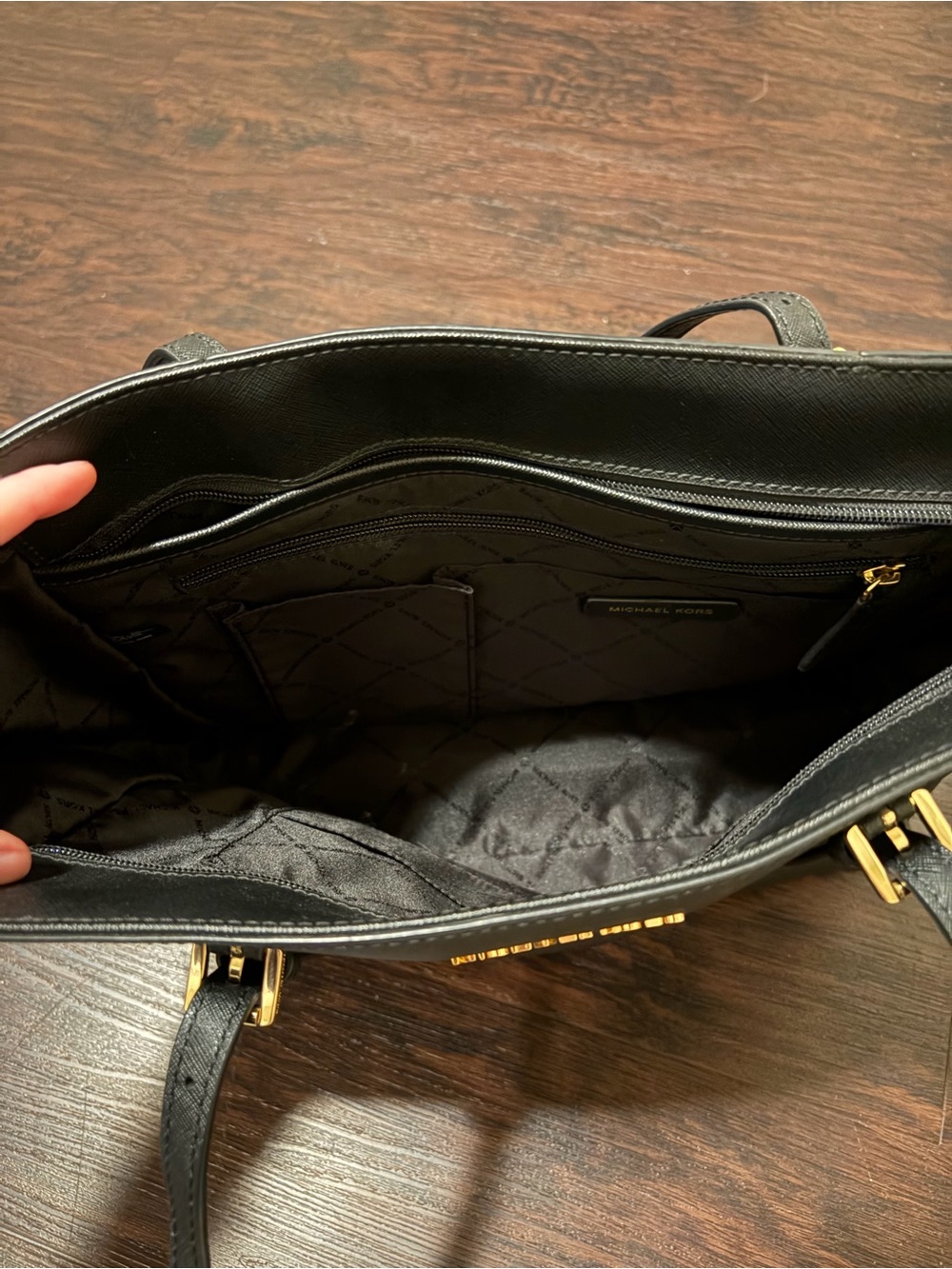 Michael Kors Black Leather Tote with Gold Hardware - Picture 4 of 4